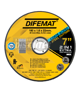 DISCO DE CORTE PARA ACERO INOXIDABLE 7" 180 X 1,6 X 22 - DIFEMAT®