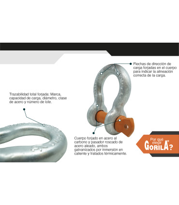 GRILLETE LIRA PASADOR ROSCADO 3/4" - GORILA®