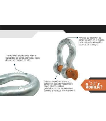 GRILLETE LIRA PASADOR ROSCADO 7/8" - GORILA®